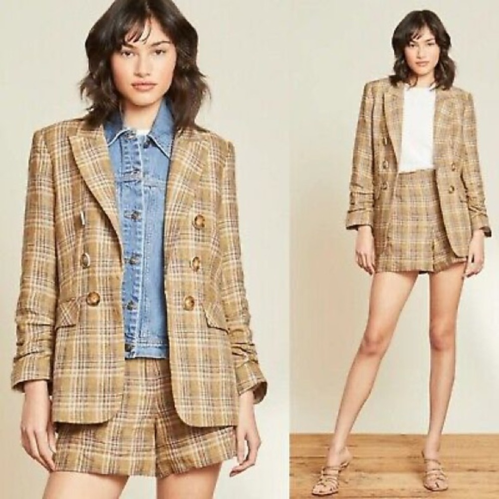 Veronica Beard Linen Beacon Plaid Dickey Blazer Jacket 4